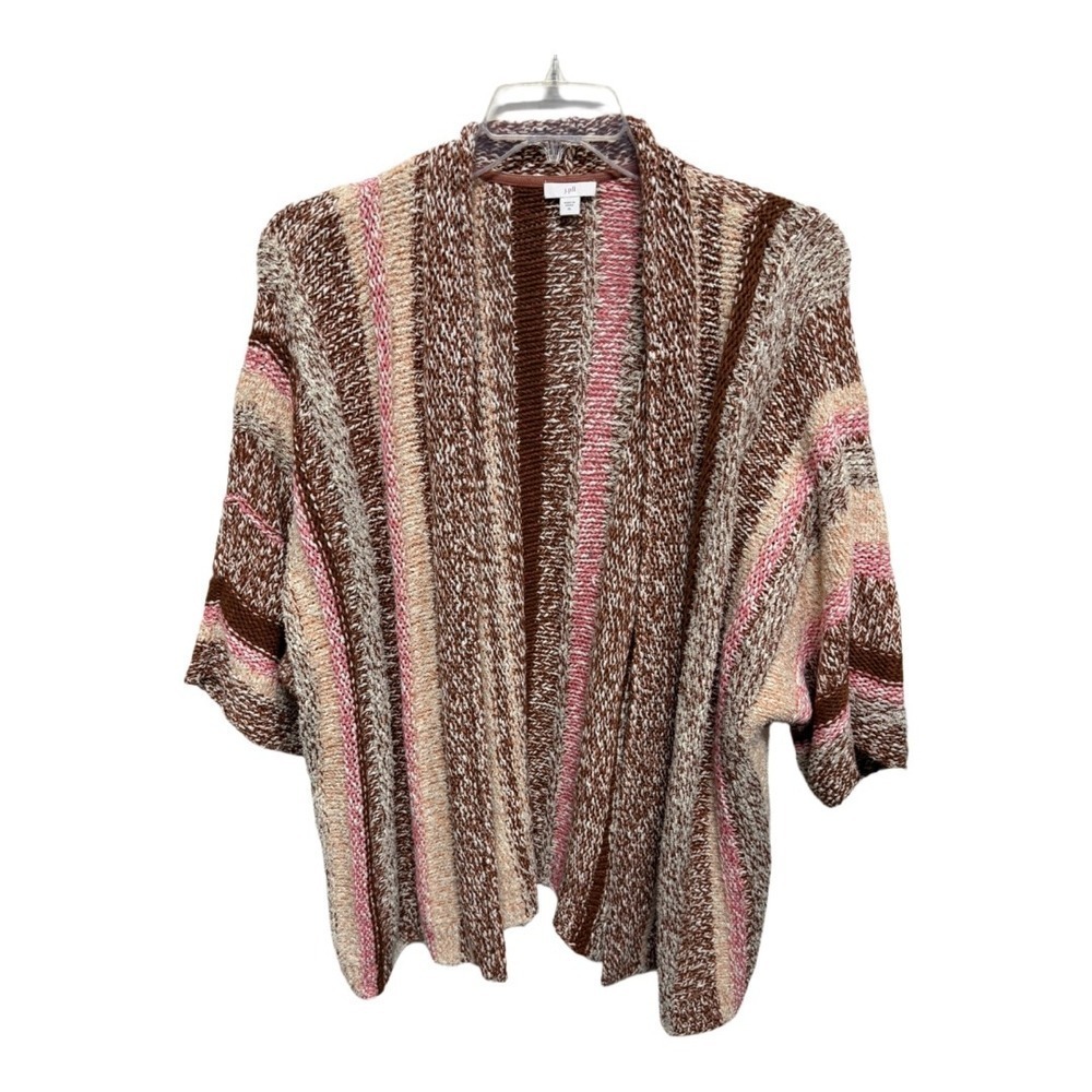 J. Jill Size XL Dolman Cardigan Open Front Cotton Blend 3/4 Sleeves Brown Pink